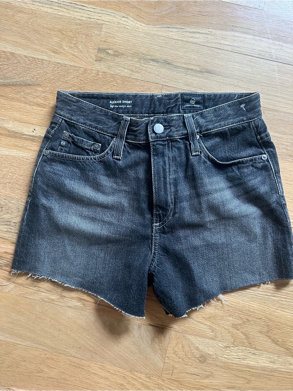 Ag Adriano Goldschmied Black Washed Denim High-Rise Shorts